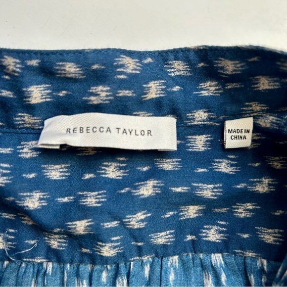 Rebecca Taylor Long Sleeve Ikat Shirtdress Indigo Blue Puff Sleeve Smocked Sz S - Picture 14 of 16